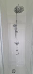 een douche met een douchekop in de badkamer bij Le Balcon d'Anatole in Le Mans