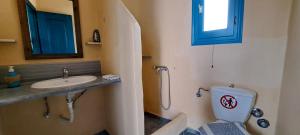 a bathroom with a sink and a toilet and a mirror at Studio Elisabeth in Agios Ioannis +136 photos