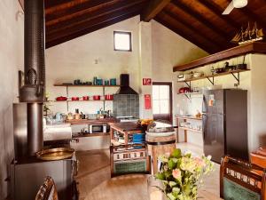 a large kitchen with stainless steel appliances at Blue Fattoria Luxury Farm Accomodation in Fernside