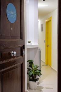 eine Tür mit einer Pflanze neben einem Flur in der Unterkunft La Chicca Apartments Castellammare Di Stabia in Castellammare di Stabia