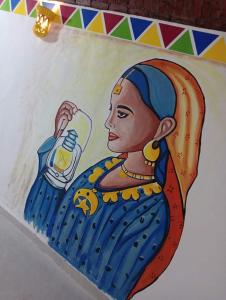 a drawing of a woman holding a glass of milk at malindy KA ماليندى كا in Aswan