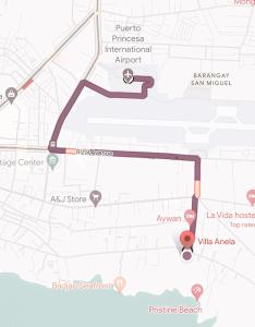 un mapa de la intersección del aeropuerto internacional de Puerto Princesa en Villa Anela, en Puerto Princesa City