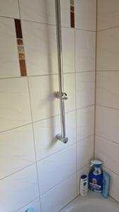 uma cabina de duche na casa de banho com um lavatório em Rooms & Apartments Schwäbisch Gmünd em Schwäbisch Gmünd