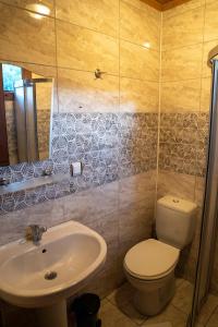 a bathroom with a toilet and a sink at Obelix Bungalows in Fethiye +34 photos