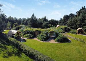 a yard with a garden with domes and bushes at Luckington Burrows in Frome