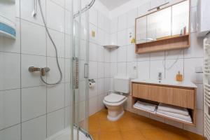 a bathroom with a shower and a toilet and a sink at Kuća za odmor Dora in Benkovac +17 photos