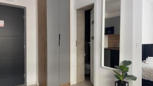 Zimmer mit Bad mit WC und Tür in der Unterkunft Parkcity Katowice Bogucice in Kattowitz