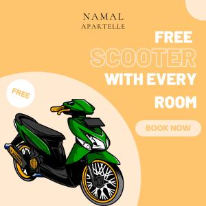 a parrot riding a scooter with every room book now at Namal Apartelle - Free Scooter & GYM access in El Nido