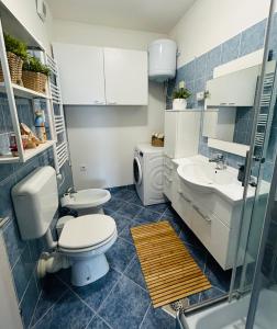 a bathroom with a toilet and a sink at Apartma VitaMia in Ankaran