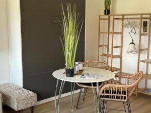 uma mesa com uma planta numa sala em VARENNA GUEST HOUSE 2 em Varenna