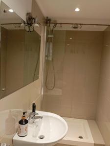 a bathroom with a sink and a shower at Cozy stay in Southampton