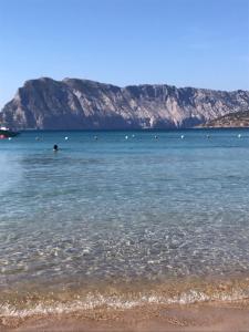a body of water with mountains in the background at HOTEL Al FARO , SPIAGGIA LA CINTA ,SAN TEODORO in San Teodoro