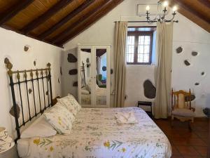 une chambre avec un grand lit et un miroir dans l'établissement La casa vieja de la Montaña, à Santa Lucía