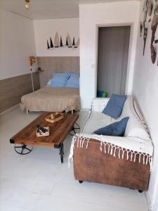 PALMA 3 في بورت-لا-نوفيل: غرفة معيشة مع أريكة وطاولة قهوة