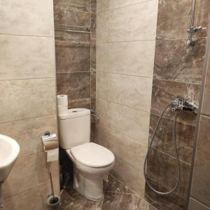 a bathroom with a toilet and a shower at Queen Victoria (Куин Виктория) in Kranevo