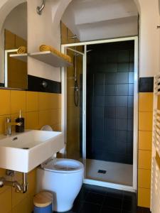 a bathroom with a toilet and a sink and a shower at Chianti Art Room in Poggibonsi