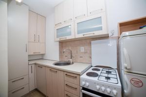 a kitchen with a stove and a refrigerator at Pizana Budva Central in Budva