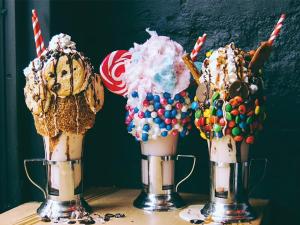 three ice cream cones with milkshakes and marshmallows at The Venetian Resort Las Vegas By Suiteness in Las Vegas