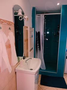 Hnojní的住宿－Penzion Václav，一间带水槽和淋浴的浴室