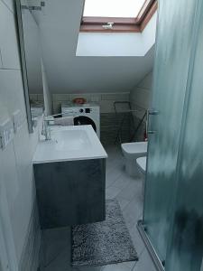 La salle de bains est pourvue d'un lavabo et de toilettes. dans l'établissement Casa Vacanza Alessia, à Silvi Marina