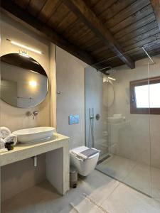 a bathroom with a sink and a toilet and a mirror at Azzurro in Paleros