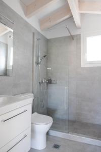 a bathroom with a shower with a toilet and a sink at A Homes Greece Athens - Luxurious Beach Villa with Private Garden in Nea Makri