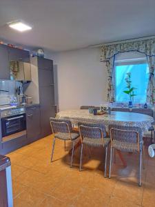 a kitchen with a table and chairs in a kitchen at Vila Marina in Kovin +49 photos