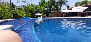 una piscina con una persona en el agua en Quinta Edén Cuernavaca en Cuernavaca