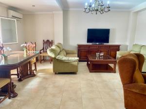 馬拉加的住宿－Hevres El Capricho，带沙发、桌子和电视的客厅