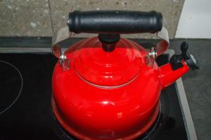 a red fire hydrant with a black handle at Stunning Knysna central Apartment in Knysna