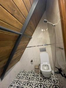 ein kleines Bad mit einem WC und einer Dusche in der Unterkunft bitek bungalov in Trabzon