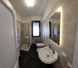 y baño con lavabo, ducha y aseo. en Sunbath House Pisa - Free Parking - Near Pisa Center, en Pisa