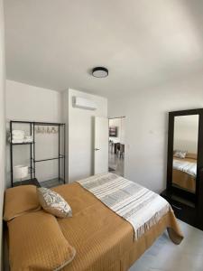 a bedroom with a bed and a mirror at Departamento exclusivo en Puerto Vallarta in Ixtapa