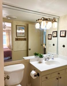 een badkamer met een wastafel, een toilet en een spiegel bij Beach Happy 4bedrooms-3bath steps to beach in Virginia Beach