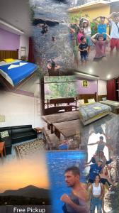 un collage de photos d'une chambre avec piscine dans l'établissement The Vibe Guesthouse, à Kampot