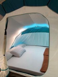 倫邦的住宿－Be Glamping Lembang，帐篷内的一张大白色床