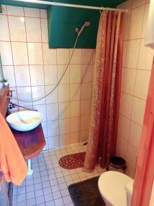La salle de bains est pourvue d'une douche, de toilettes et d'un lavabo. dans l'établissement Raja Country House, à Koldamäe