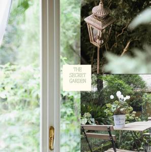 un collage de fotos de un porche con un jardín callejero en The Como Secret Garden, en Como