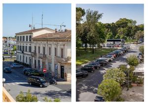 a city street with cars parked in front of a building at Elena House Apartments in Viareggio