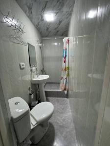 a bathroom with a toilet and a sink and a shower at Boulevard in Bukhara