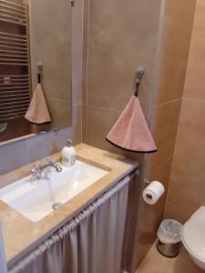 y baño con lavabo y espejo. en Maison au cœur des corbières, en Saint-Laurent-de-la-Cabrerisse