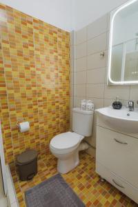 a bathroom with a toilet and a sink at Studios Eliza in Livadi