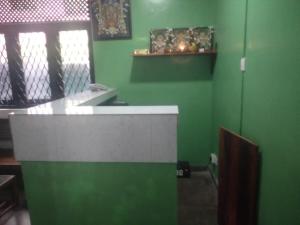 cocina con paredes verdes y encimera blanca en EESTEE Canal en Colombo