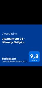 Certyfikat, podpis lub inny dokument wystawiony w obiekcie Apartament 23 - Klimaty Bałtyku