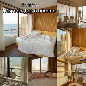 a collage of photos of a bedroom with a bed and a room with at De Ocean Land เดอ โอเชี่ยนแลนด์ เกาะล้าน Maldives in Ko Larn