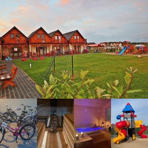 a collage of pictures of a house with a playground at Magija Bałtyku in Sarbinowo