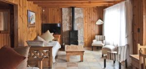 un soggiorno con divano e piano cottura di Apart Hotel Orilla Mansa by Visionnaire a San Martín de los Andes