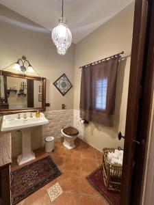 ein Badezimmer mit Waschbecken, Toilette und Spiegel in der Unterkunft Villa Inserra Deluxe in Palermo