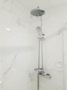 a shower with a shower head in a bathroom at Almada Downtown 101 in Porto +4 photos