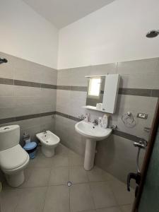 a bathroom with a toilet and a sink at Guest House Emiljos Flamur in Berat